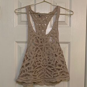 Cozy Casual Crochet Racerback Tank Tan Color Size Small